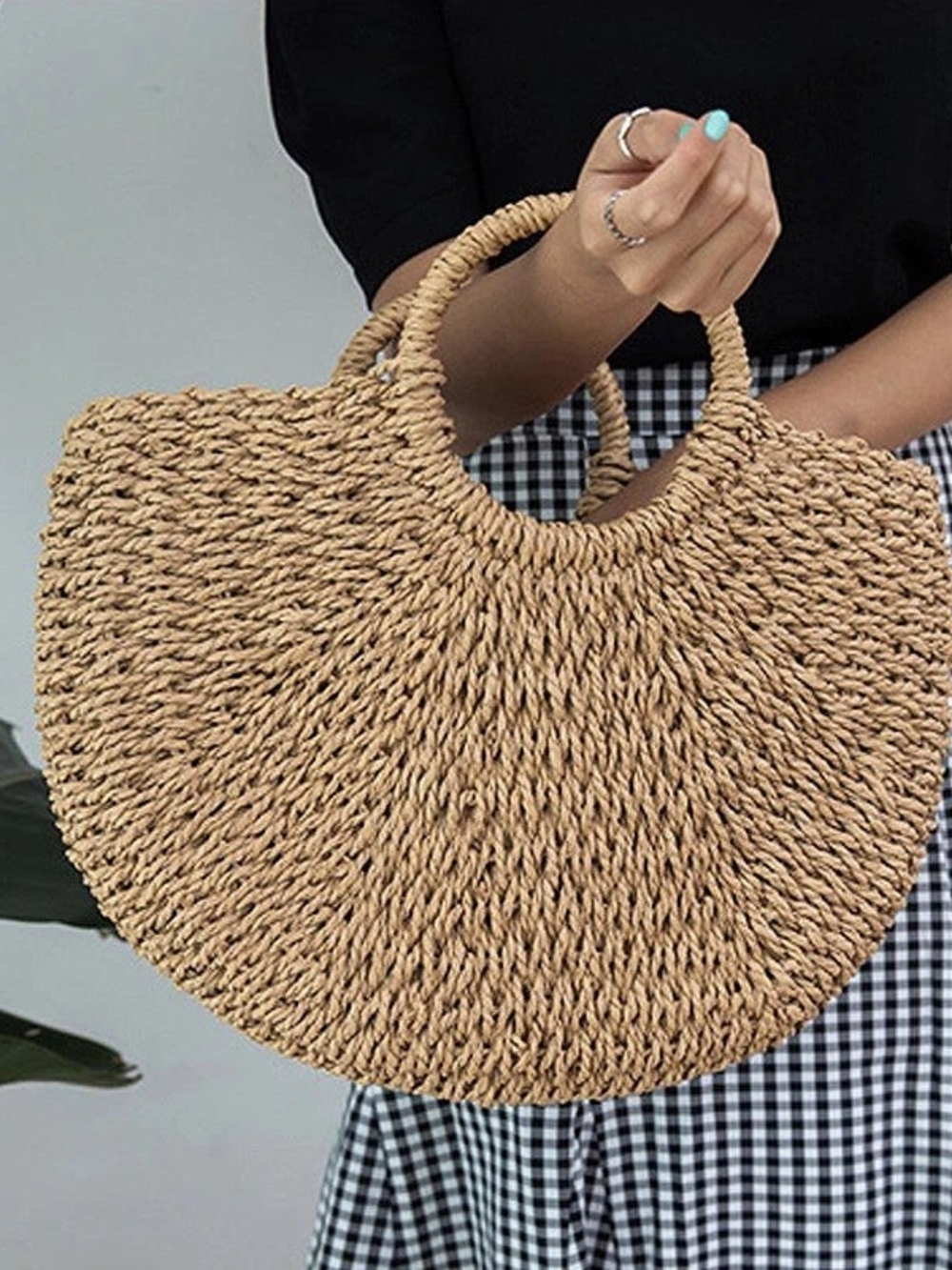 Miztique Natural Woven Straw Tote - Beige